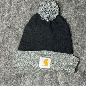 Carhartt Black and Gray Beanie with Pom-Pom